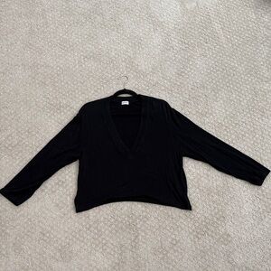 LESET Black Deep V-Neck Cropped Long Sleeve Top